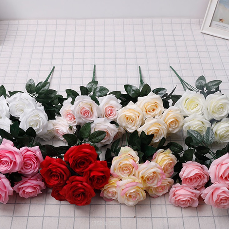 Hoa hồng vải lụa bụi 7 bông